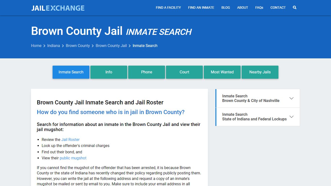 Inmate Search: Roster & Mugshots - Brown County Jail, IN
